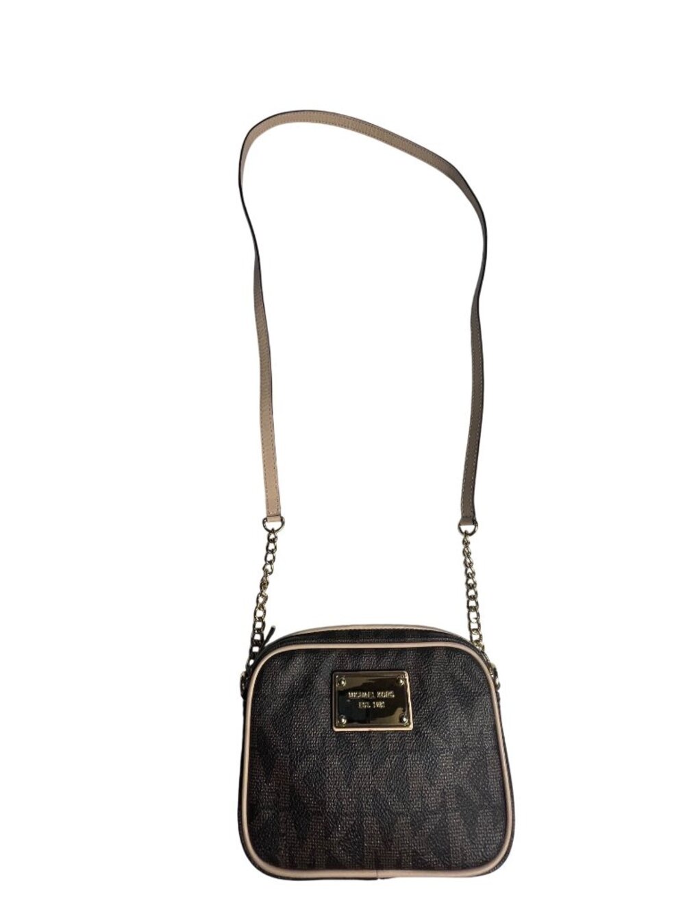 Michael Kors Jet Set Brown Mini Signature Crossbody Purse With Chain Strap